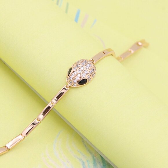 "Rose Gold Snake Head Bracelet with Sparkling Crystals, XPBL1030 - Picture 2 of 12